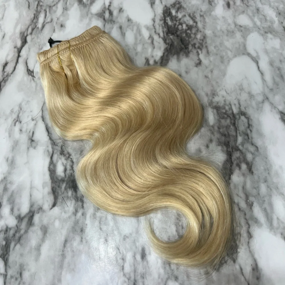12 Inch light Blonde #613 body Wave Human hair Clip in Extensions